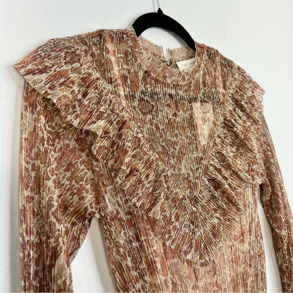 NWT Ted Baker London DEBBIX printed long sleeve sheer brown floral dress US 6 - Picture 9 of 17